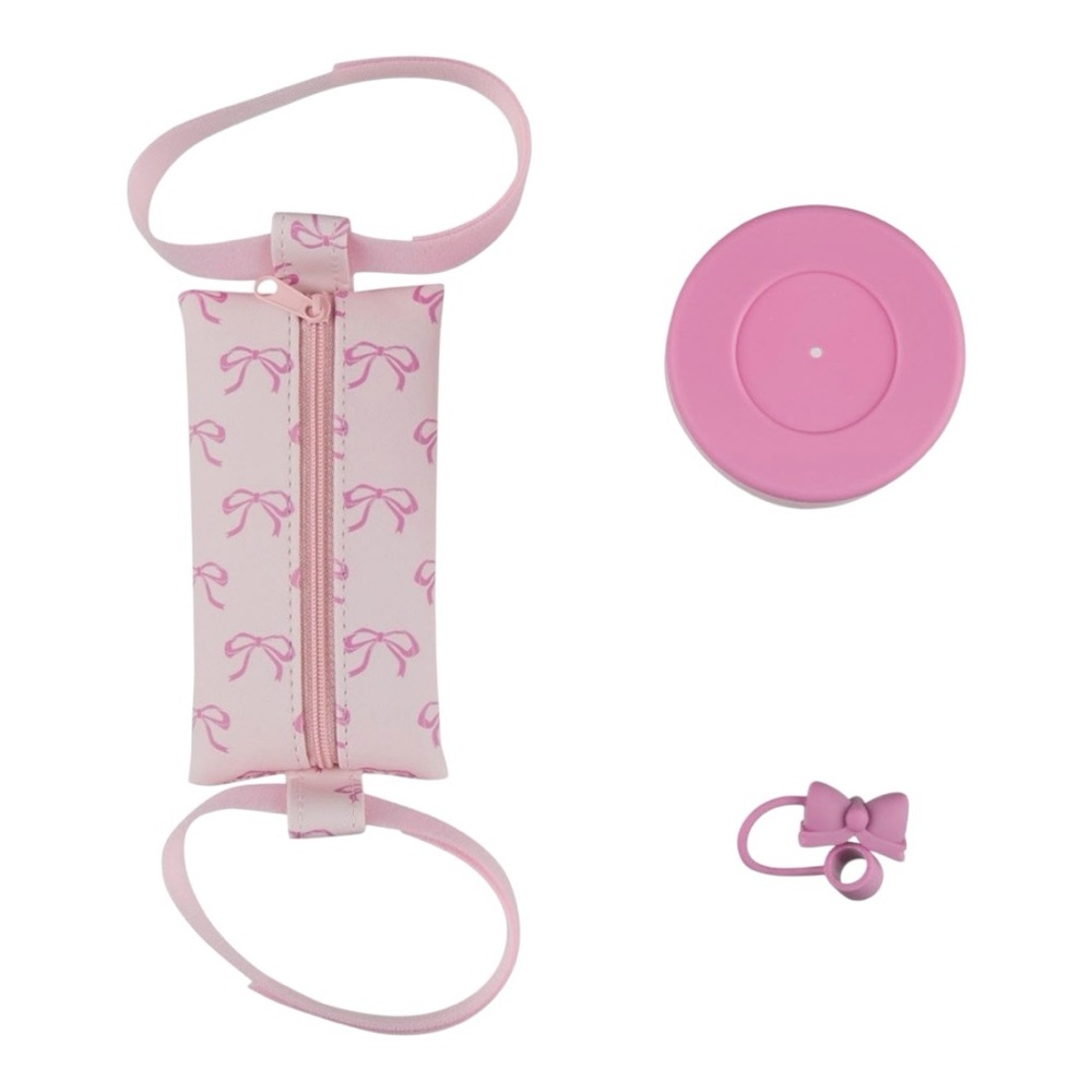 Pink Bow Print Travel Bottle Holder with Cap and Stopper